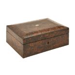 A French stained maple box, mid 19th c, the lid inset with mother of pearl, 21.5cm l Good condition