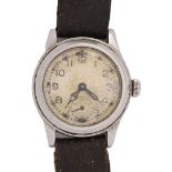 A WWII British Army Issue wristwatch, Enicar movement, 30mm diam, marked on case back Broad Arrow A.