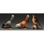 Three Beswick models of birds, various subjects, 14.5cm h, moulded marks One wing tip of grey bird