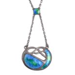 Charles Horner. An Arts and Crafts silver and translucent enamel necklet, 66cm l, pendant 28mm l,