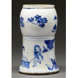 A Chinese blue and white beaker vase from a garniture, Qing Dynasty, Kangxi period, painted in two