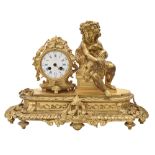 A French ormolu mantel clock, in Louis XVI style, modelled with the seated figure of the infant