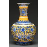 A South East Asian yellow ground blue and white earthenware vase, in Chinese style, 35cm h, Kangxi