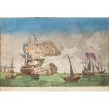 A pair of late 18th c French hand coloured optical prints (Vue d'Optiques) - St Malo and Brest,