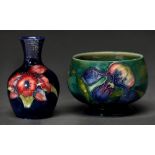 A Moorcroft Orchid bowl and miniature vase, mid 20th c, vase 90mm h, impressed mark Both with
