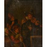 Dutch School, 19th c - Itinerant Musicians, oil on panel, 22.5 x 18cm Surface wear and deposits.