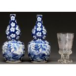 A pair of  Chinese blue and white double gourd  vases, late 19th/early 20th c,  painted with