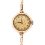 An 18ct gold octagonal lady's wristwatch, The Northern Goldsmiths Co, Craven movement, 21 x 21mm,
