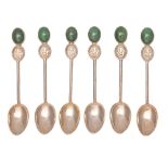 A set of six Chinese silver coffee spoons, with jade terminal, 1oz 8dwts Good condition