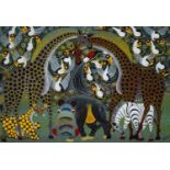 Kibila, African Artist, late 20th c - A Menagerie of Kenyan Wildlife, signed, acrylic on board, 59 x