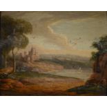 English School, early 19th c - An Abbey in a Romantic Landscape, the verso indistinctly inscribed in