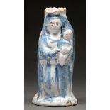 A French faience figural flask or bottle, second half 18th c, in the form of the Virgin and Child,