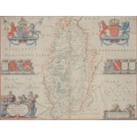 Joan Blaeu - Nottinghamshire double page engraved map, 1662 or later, hand coloured, 41 x 52cm