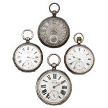 An English silver lever watch, with silver dial, 53mm diam, Chester 1866 and three various other