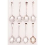 A set of eight George V silver soup spoons, Old English pattern, initialled C, by Cooper