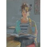 Mary Beresford Williams (1931 - ) - A Young Lady Reading a Book, inscribed to verso, pastel, 42 x