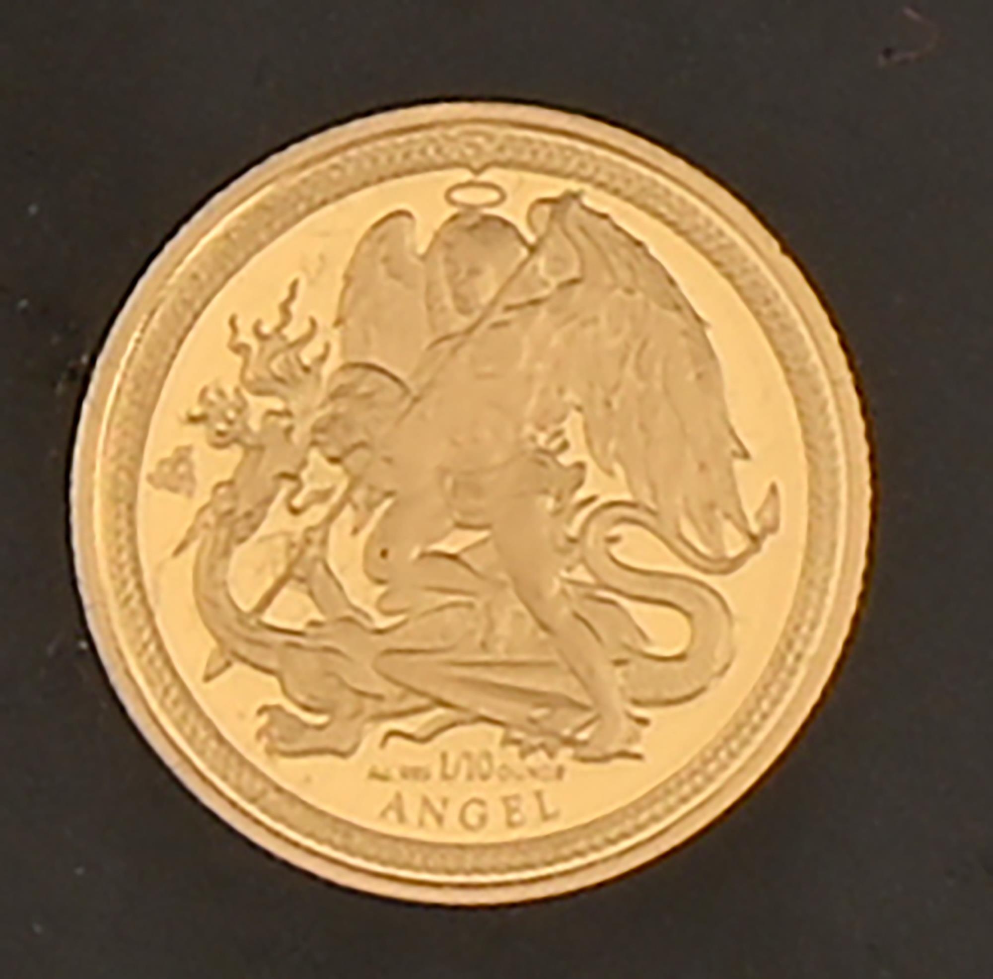 Gold coin. Isle of Man proof one tenth Angel 2020