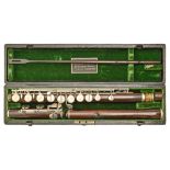 An early 20th c rosewood flute, Rudall, Carte & Co Ltd, 23 Berners St, London, nickel plated keys