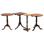 Three George III and later 19th c tripod tables, oak and mahogany and a similar contemporary