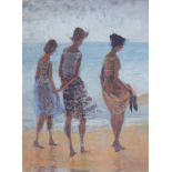 Mary Beresford Williams (1931 - ) - Three Ladies on the Beach, monogrammed in pencil, watercolour