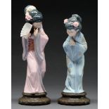 A pair of Lladro figures of Japanese women, 27 and 30cm h, printed mark Good condition