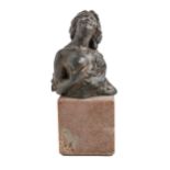 A bronze bust of a semi-naked gypsy girl, early 20th c, her right hand holding her breast, cast from