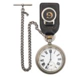 A plated keyless lever railwayman's watch, marked on caseback Ex B R L.N.E.R. 1833, 57mm diam and