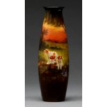 A Royal Doulton Holbein Ware slender oviform vase, 1895-1903, painted by Kelsall, signed, with three