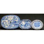 Two Staffordshire blue printed peal ware stands, c1820, with pierced border and a Willow pattern