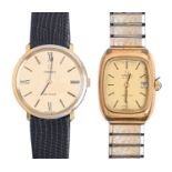 An Omega gold plated gentleman's wristwatch, De Ville, 32mm diam and an Omega gold plated oblong