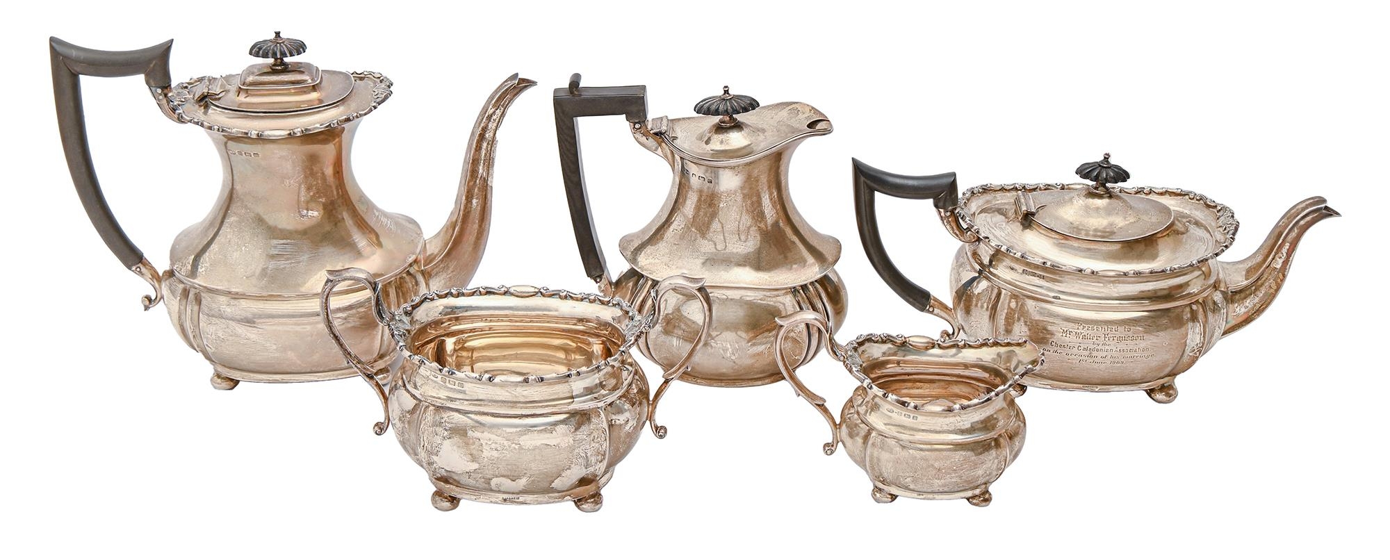 An Edward VII silver tea and coffee service, coffee pot 22cm h, by William Aitken, Birmingham,