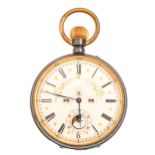 A Swiss gilt brass and gunmetal keyless lever mammoth watch, c1900, the enamel dial with date,
