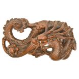 A Chinese wall hanging wood carving, late 19th century, 25cm long