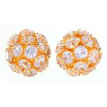 A Malaysian white sapphire domed cluster pendant and ear studs, in gold, 10mm diam, marked 916K, 6.