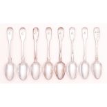 A composed set of eight George IV - Victorian silver teaspoons, Fiddle pattern, initialled C, all