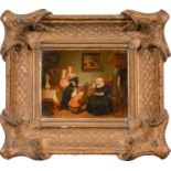 Hendrik Hollander (1823 - 1884) - Dutch Interior Scene, signed, oil on mahogany panel, 15 x 18.5cm