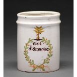 Pharmaceutical ceramics. A French faience drug jar, early 19th c, painted with the Tree of Knowledge