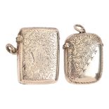 Two Edwardian silver vesta cases, 43 and 47mm h, Birmingham and Chester, by Thomas James Skelton,