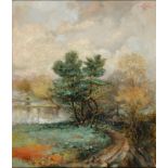 H C Crew, 1904 - Landscape, signed and dated upper right, oil on board, 35 x 30cm and a Lake Scene