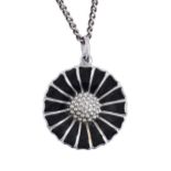 Georg Jernsen. A silver and black enamel daisy pendant, 18mm diam, maker's mark, on silver chain,