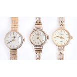 Three Tissot, Rotary and Empress 9ct gold lady's wristwatches, the last with quartz movement, 36.