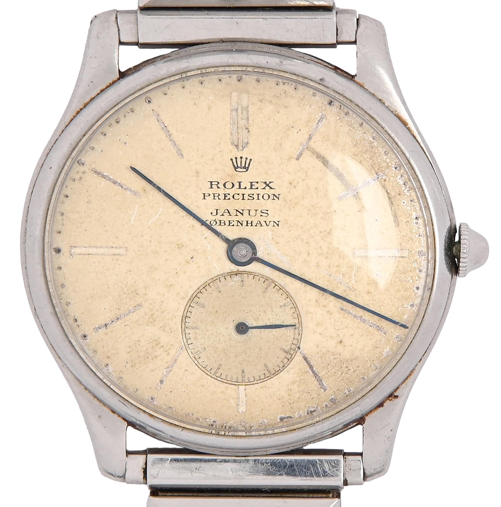 A Rolex stainless steel gentleman's wristwatch, Precision, c1947, signed for the retailer Janus