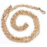 A gold long chain, 146cm l, marked 9c, 16.8g Light wear, joined in one place to form a double row;