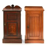 A Victorian walnut pedestal pot cupboard, with boarded door panel, 76cm high; 36 x 41.5cm, and