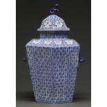 A Mason’s type hexagonal blue and white earthenware pot pourri jar and cover, mid 19th century, with
