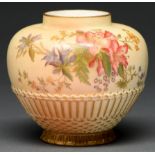 A Royal Worcester rose jar, 1904, printed and painted with flowers on a shaded apricot ground,