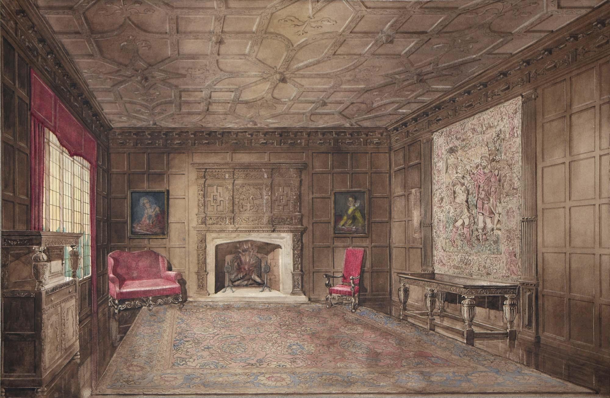 Jose Arthur Gerald Stone (1894-1917) - Interior of two English Panelled Rooms with 17th Century