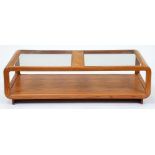 An ash coffee table, c1970-80, with plate glass top, 40cm h; 68 x 140cm Good condition for age