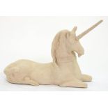 A plaster model of a recumbent unicorn, 70cm Good condition (horn detachable)