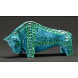 A Jema turquoise and green glazed earthenware model of a bull, c1970, 19cm h, impressed Jema Holland